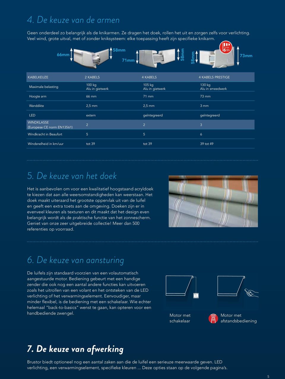 66mm 58mm 71mm 58mm 58mm Prestige 6 Bft 73mm KABELKEUZE 2 KABELS 4 KABELS 4 KABELS PRESTIGE Maximale belasting 100 kg Alu in gietwerk 105 kg Alu in gietwerk 130 kg Alu in smeedwerk Hoogte arm 66 mm