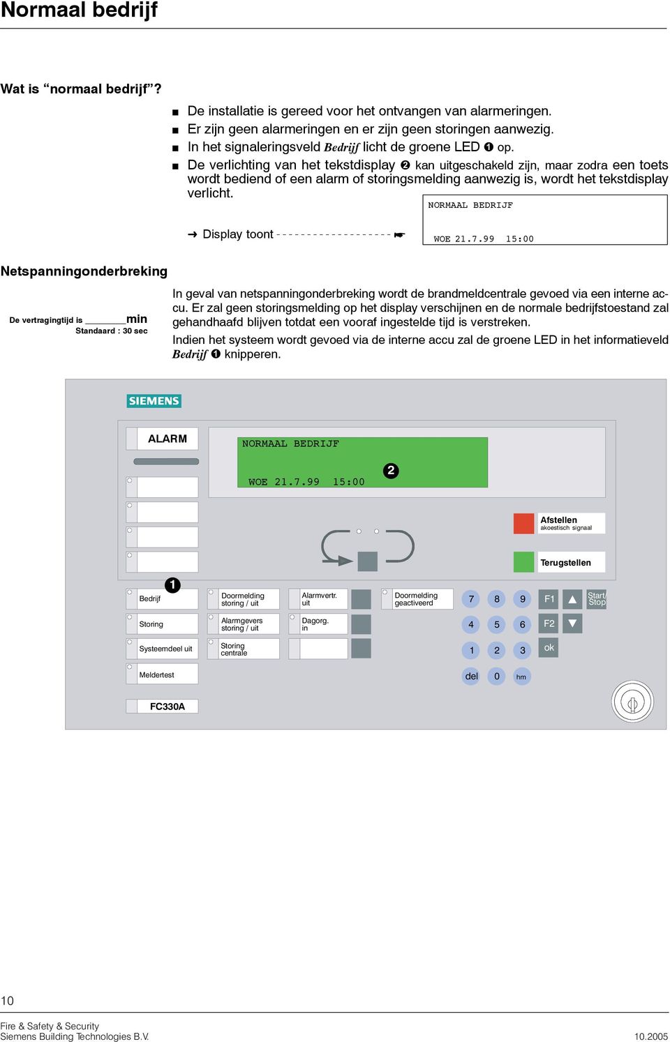 De verlichting van het tekstdisplay kan uitgeschakeld zijn, maar zodra een toets wordt bediend of een alarm of storingsmelding aanwezig is, wordt het tekstdisplay verlicht.