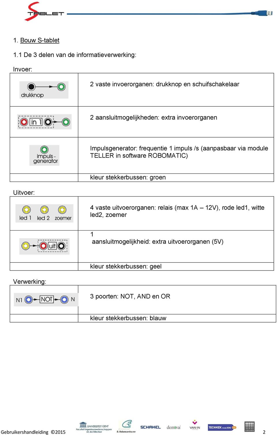 invoerorganen Impulsgenerator: frequentie 1 impuls /s (aanpasbaar via module TELLER in software ROBOMATIC) Uitvoer: kleur
