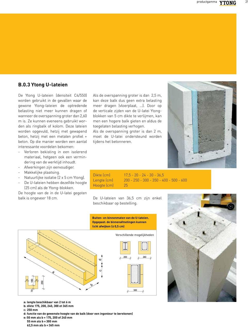 dan 2,60 m is. Ze kunnen eveneens gebruikt worden als ringbalk of kolom. Deze lateien worden opgevuld, hetzij met gewapend beton, hetzij met een metalen profiel + beton.