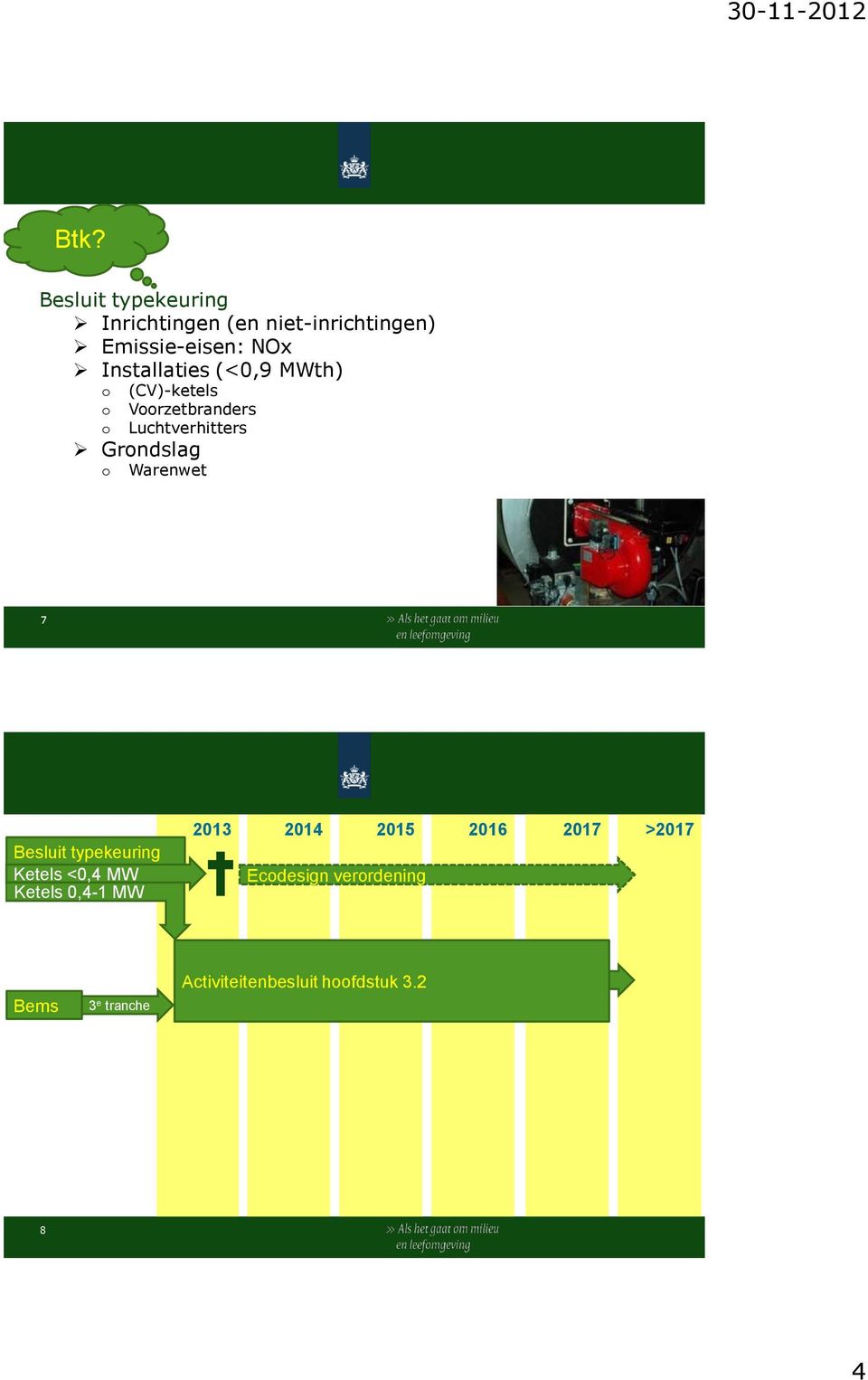 Grondslag o Warenwet 7 Besluit typekeuring Ketels <0,4 MW Ketels 0,4-1 MW 2014