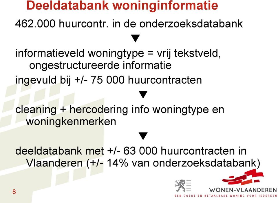 ongestructureerde informatie ingevuld bij +/- 75 000 huurcontracten cleaning +