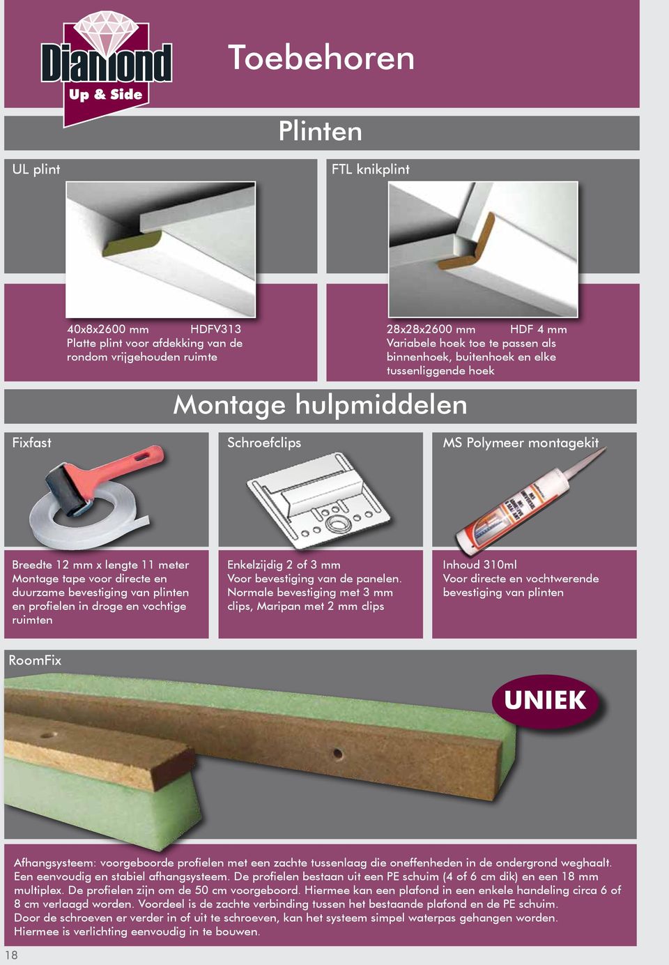 profielen in droge en vochtige ruimten Enkelzijdig 2 of 3 mm Voor bevestiging van de panelen.