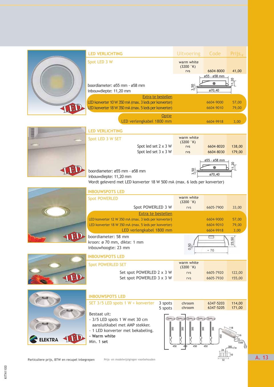 SET Spot led set 2 x 3 W Spot led set 3 x 3 W warm white (3200 K) rvs 6604-8020 138,00 rvs 6604-8030 179,00 ø55 - ø58 mm boordiameter: ø55 mm - ø58 mm ø70,40 inbouwdiepte: 11,20 mm Wordt geleverd met