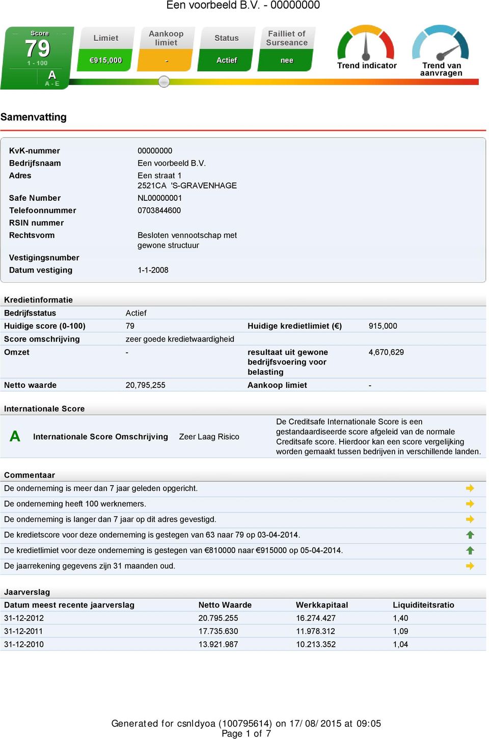 2521CA 'S-GRAVENHAGE Safe Number NL00000001 Telefoonnummer 0703844600 RSIN nummer Rechtsvorm Vestigingsnumber Datum vestiging 1-1-2008 Besloten vennootschap met gewone structuur Kredietinformatie