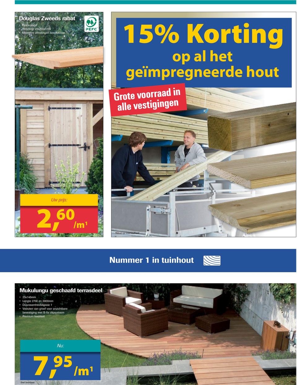 Nummer 1 in tuinhout Mukulungu geschaafd terrasdeel 25x145mm Lengte 2700 en 3900mm Duurzaamheidsklasse 1