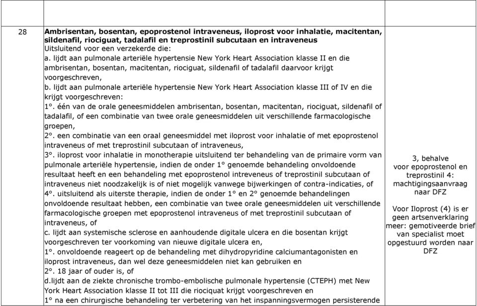 lijdt aan pulmonale arteriële hypertensie New York Heart Association klasse III of IV en die krijgt voorgeschreven:.