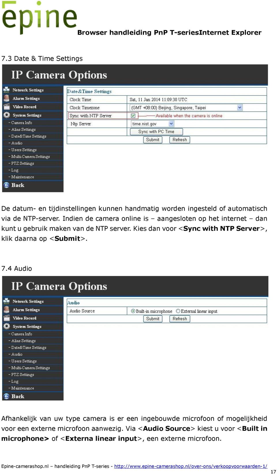 Kies dan voor <Sync with NTP Server>, klik daarna op <Submit>. 7.