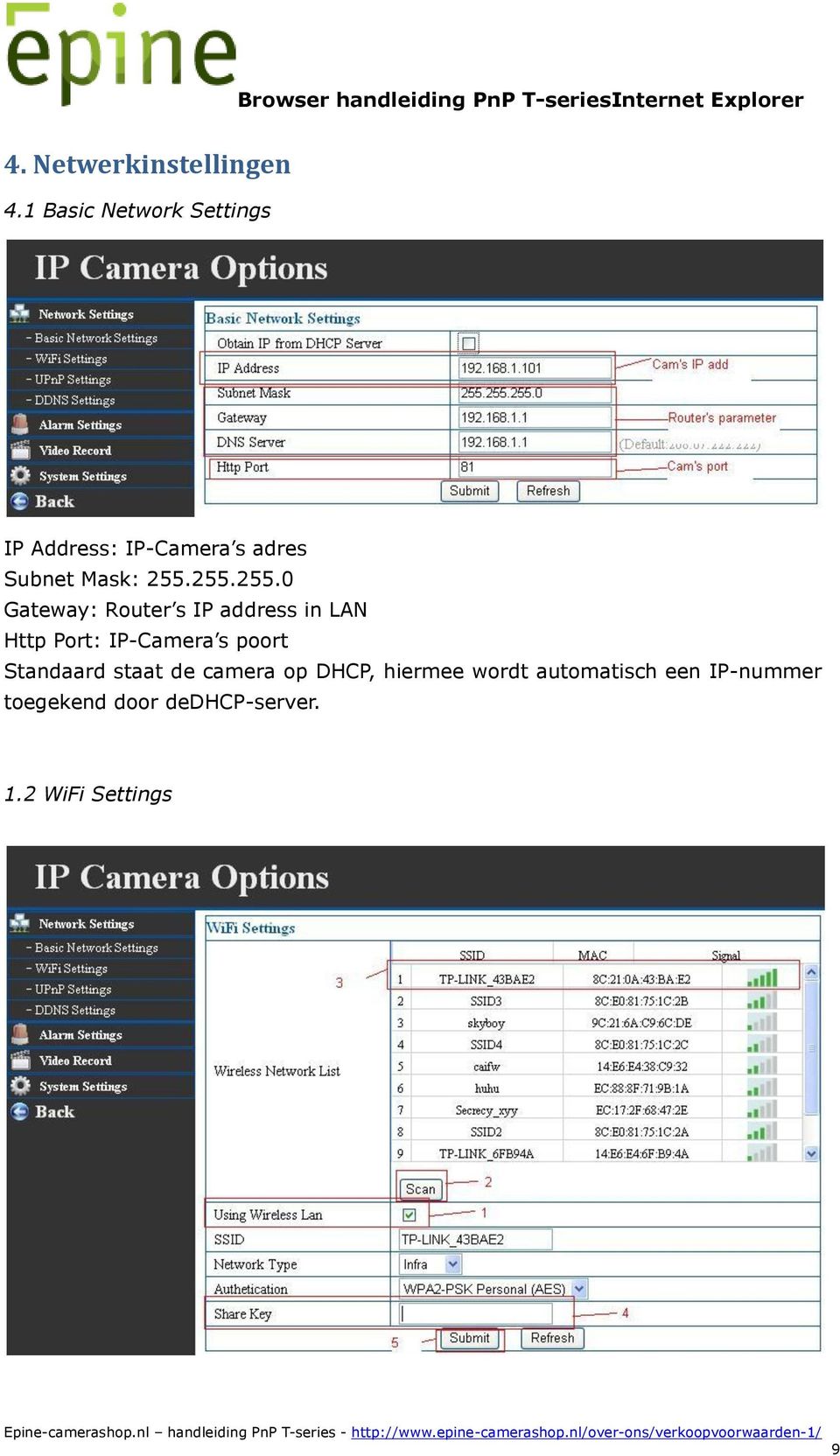 255.255.0 Gateway: Router s IP address in LAN Http Port: IP-Camera s
