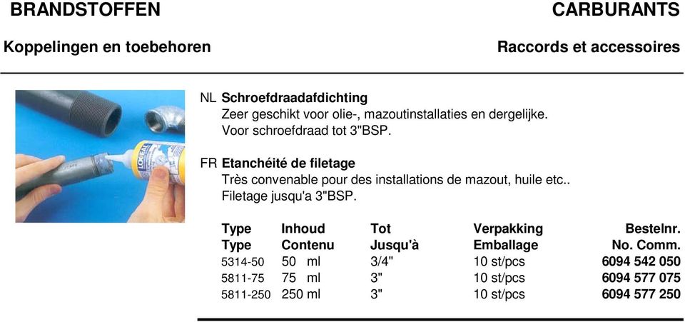 FR Etanchéité de filetage Très convenable pour des installations de mazout, huile etc.. Filetage jusqu'a 3"BSP.