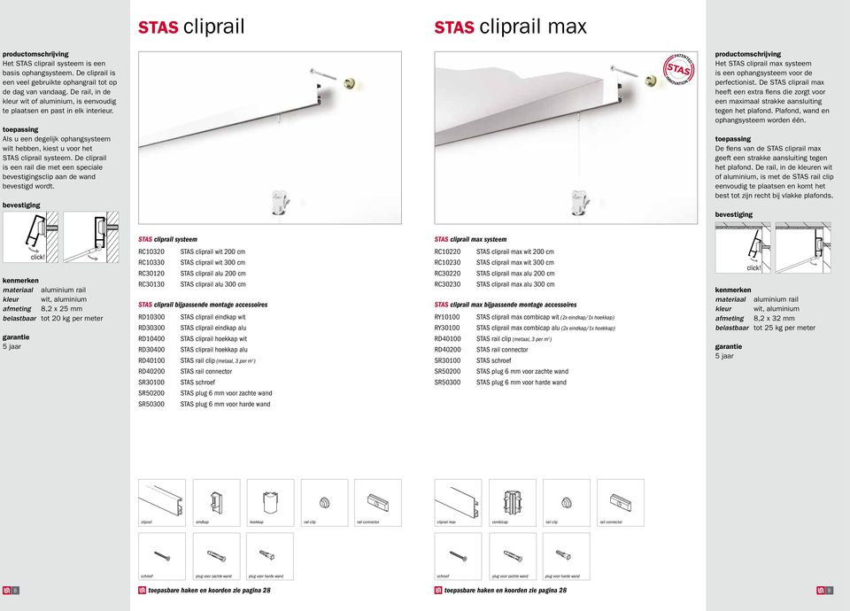 De cliprail is een rail die met een speciale sclip aan de wand bevestigd wordt. Het STAS cliprail max systeem is een ophangsysteem voor de perfectionist.