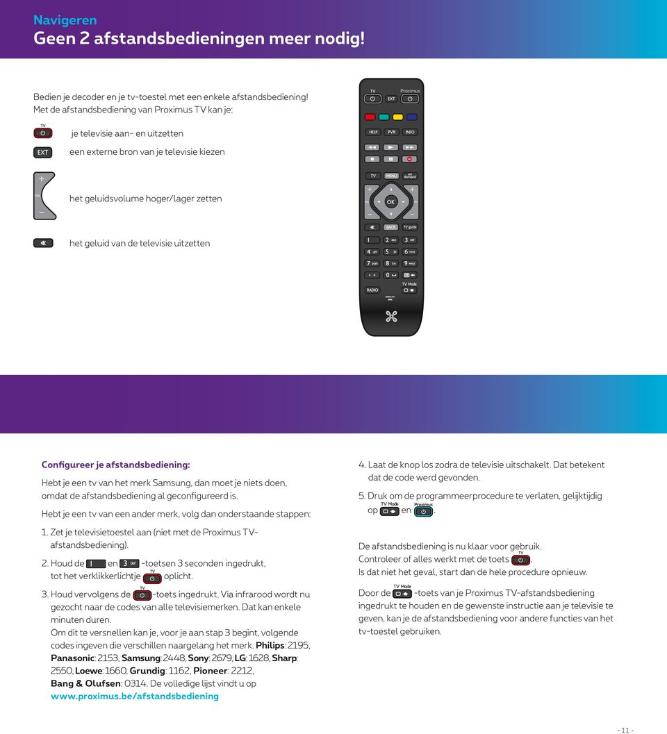 uitzetten Configureer je afstandsbediening: Hebt je een tv van het merk Samsung, dan moet je niets doen, omdat de afstandsbediening al geconfigureerd is.