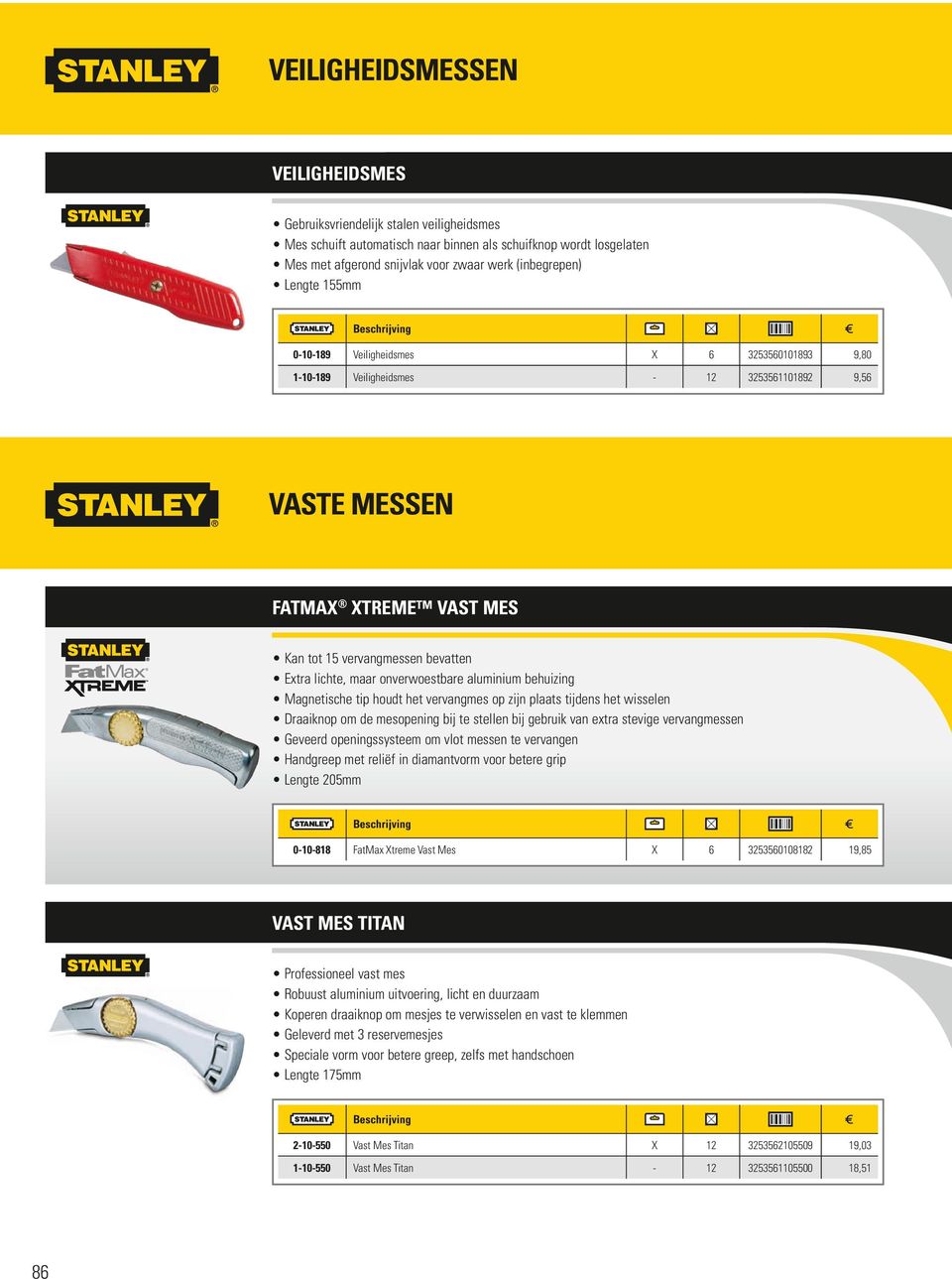 Magnetische tip houdt het vervangmes op zijn plaats tijdens het wisselen Draaiknop om de mesopening bij te stellen bij gebruik van extra stevige vervangmessen Geveerd openingssysteem om vlot messen