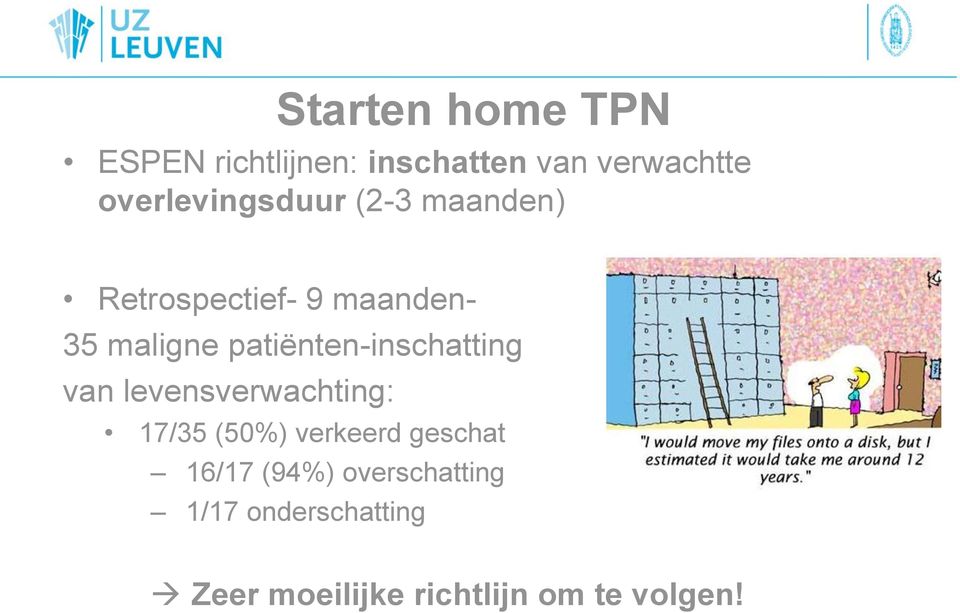 patiënten-inschatting van levensverwachting: 17/35 (50%) verkeerd