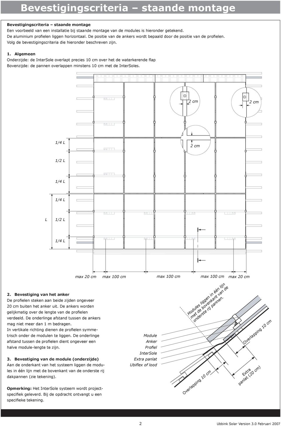 Algemeen Onderzijde: de InterSole overlapt precies 10 cm over het de waterkerende flap Bovenzijde: de pannen overlappen minstens 10 cm met de InterSoles.