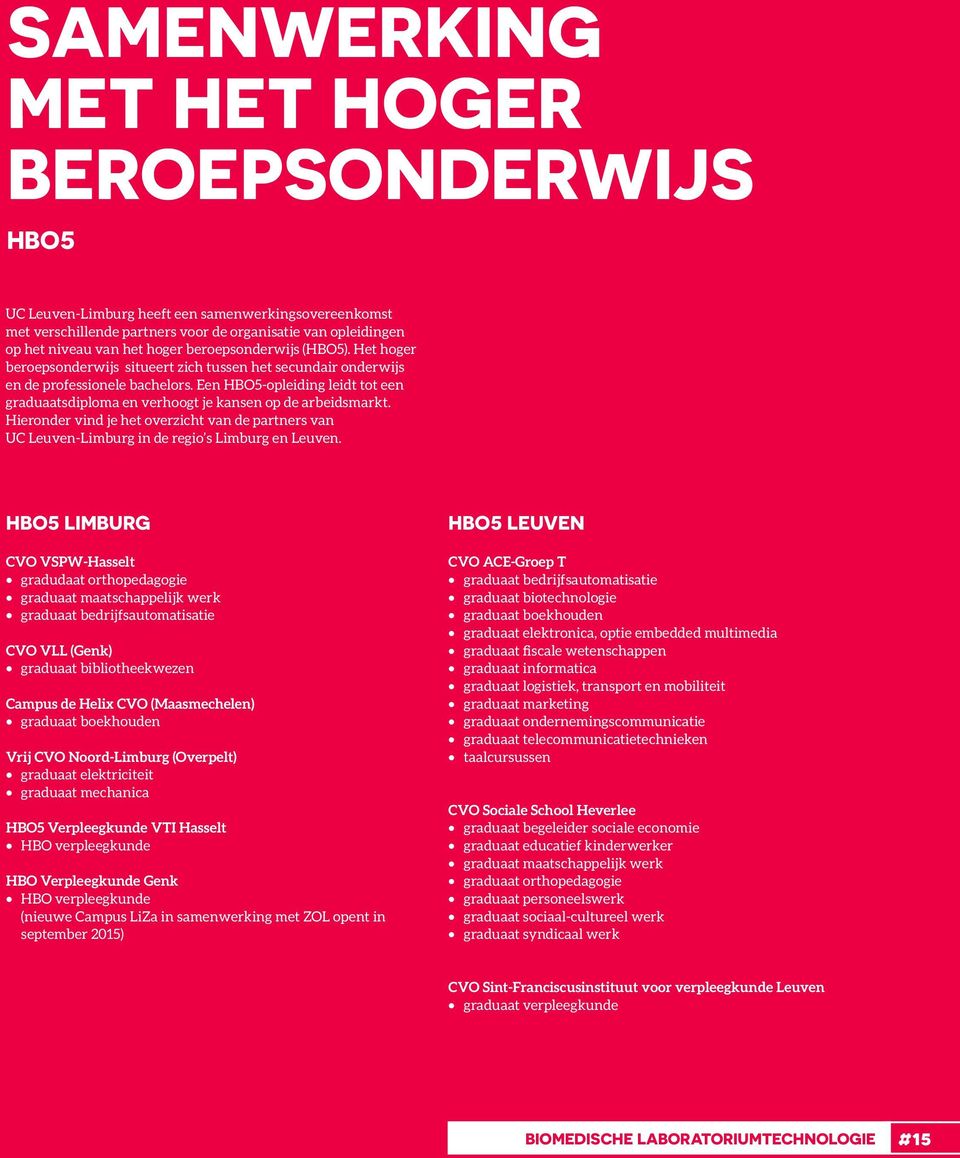 Een HBO5-opleiding leidt tot een graduaatsdiploma en verhoogt je kansen op de arbeidsmarkt. Hieronder vind je het overzicht van de partners van UC Leuven-Limburg in de regio s Limburg en Leuven.