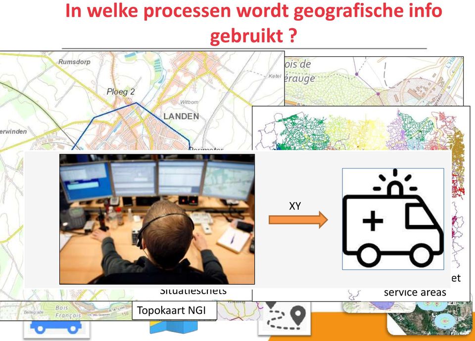 en statistieken (Situatieschetsen, geografische analyses...) Tracking ploegen POI s (GPS data,.