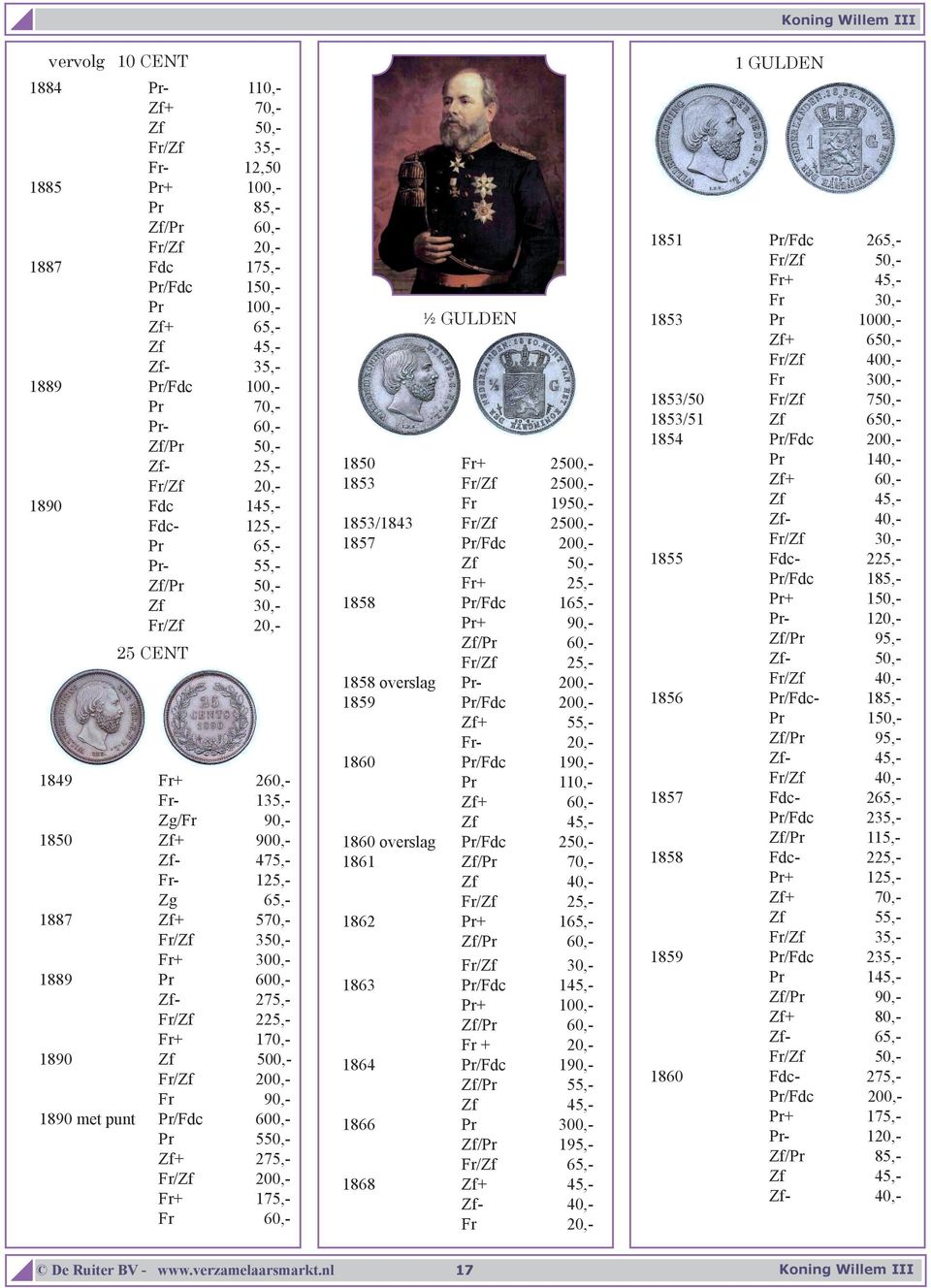 475,- Fr- 125,- Zg 65,- 1887 Zf+ 570,- Fr/Zf 350,- Fr+ 300,- 1889 Pr 600,- Zf- 275,- Fr/Zf 225,- Fr+ 170,- 1890 Zf 500,- Fr/Zf 200,- Fr 90,- 1890 met punt Pr/Fdc 600,- Pr 550,- Zf+ 275,- Fr/Zf 200,-