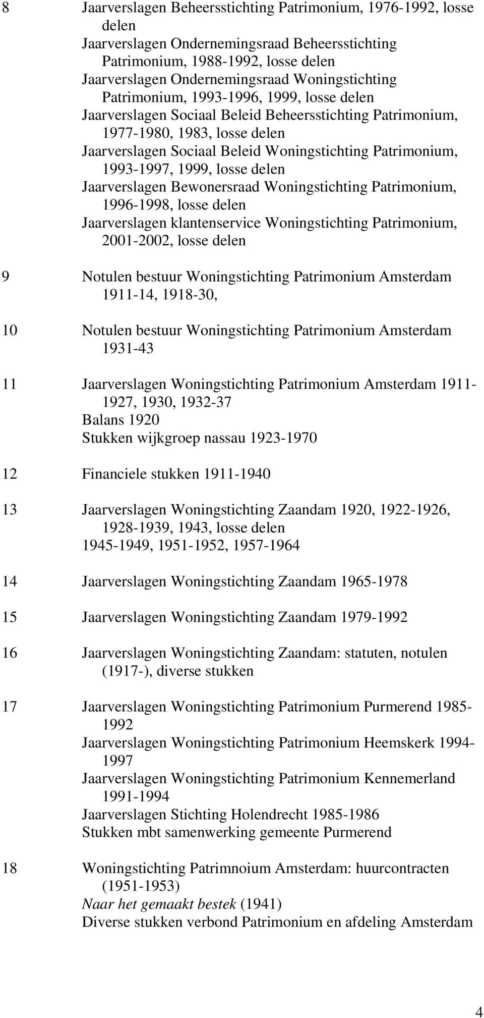 1999, losse delen Jaarverslagen Bewonersraad Woningstichting Patrimonium, 1996-1998, losse delen Jaarverslagen klantenservice Woningstichting Patrimonium, 2001-2002, losse delen 9 Notulen bestuur