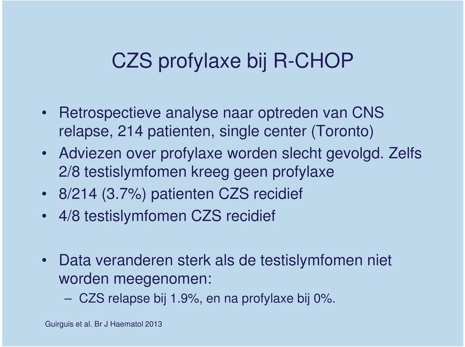 Zelfs 2/8 testislymfomen kreeg geen profylaxe 8/214 (3.