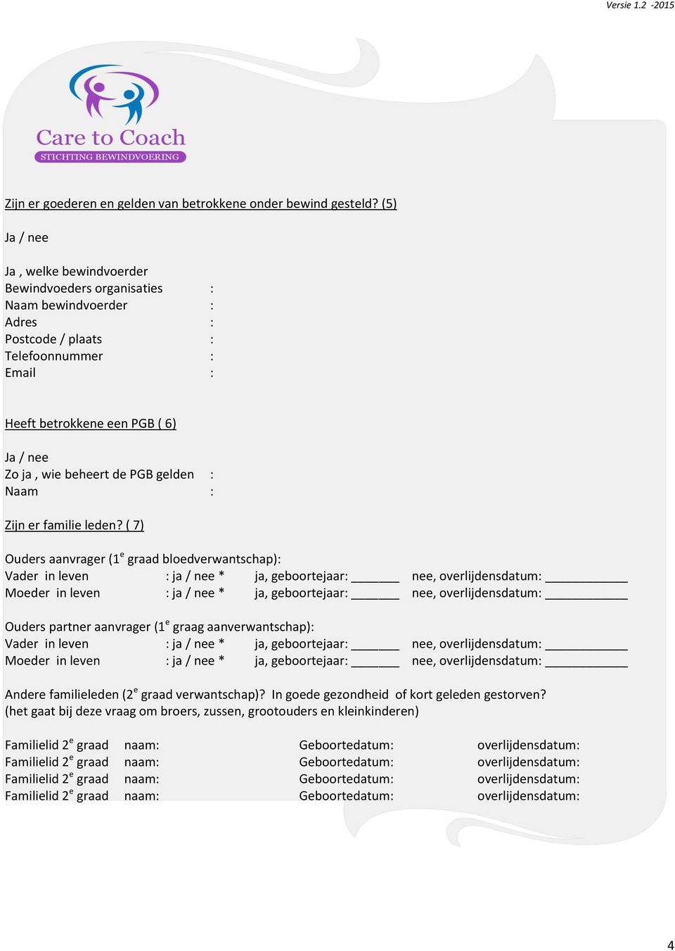 Intakeformulier Mentorschap Care to Coach - PDF Gratis download
