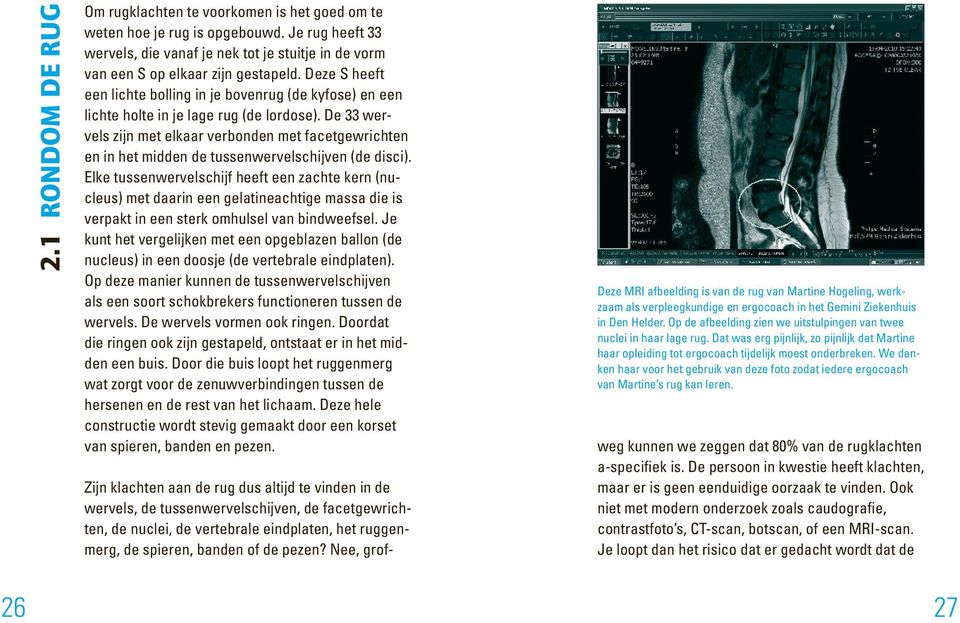 De 33 wervels zijn met elkaar verbonden met facetgewrichten en in het midden de tussenwervelschijven (de disci).