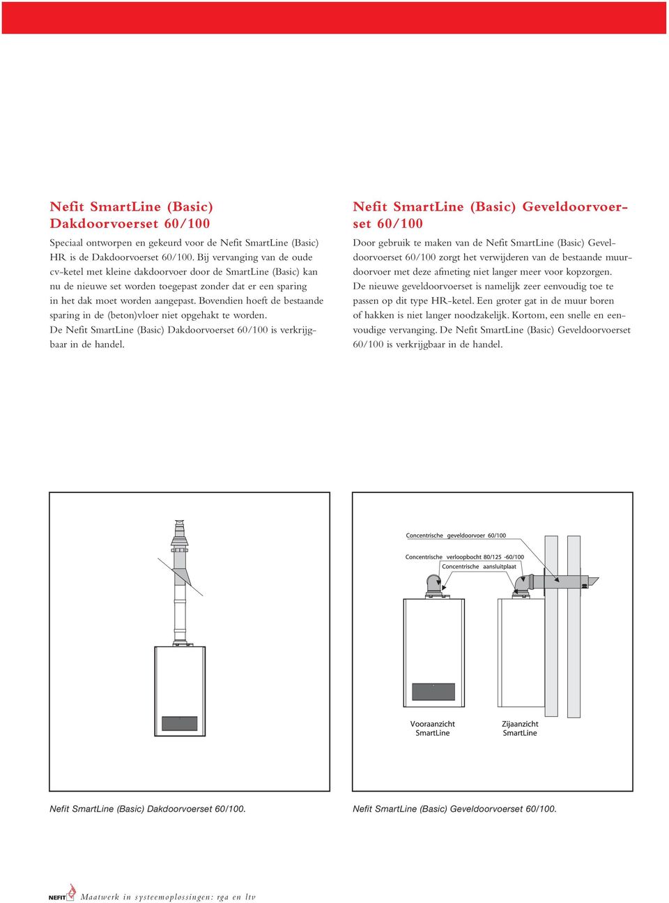 Bovendien hoeft de bestaande sparing in de (beton)vloer niet opgehakt te worden. De Nefit SmartLine (Basic) Dakdoorvoerset 60/100 is verkrijgbaar in de handel.