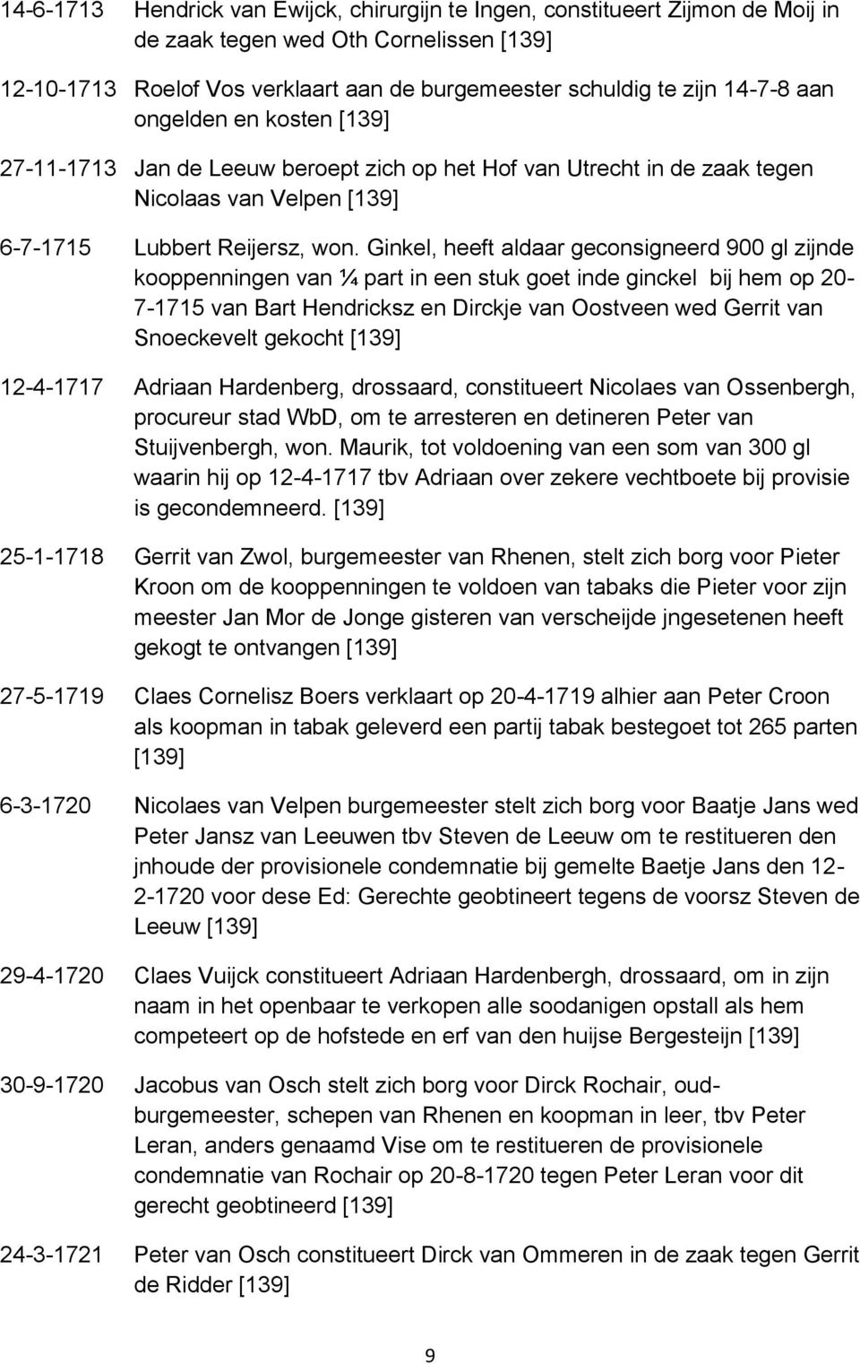 Ginkel, heeft aldaar geconsigneerd 900 gl zijnde kooppenningen van ¼ part in een stuk goet inde ginckel bij hem op 20-7-1715 van Bart Hendricksz en Dirckje van Oostveen wed Gerrit van Snoeckevelt