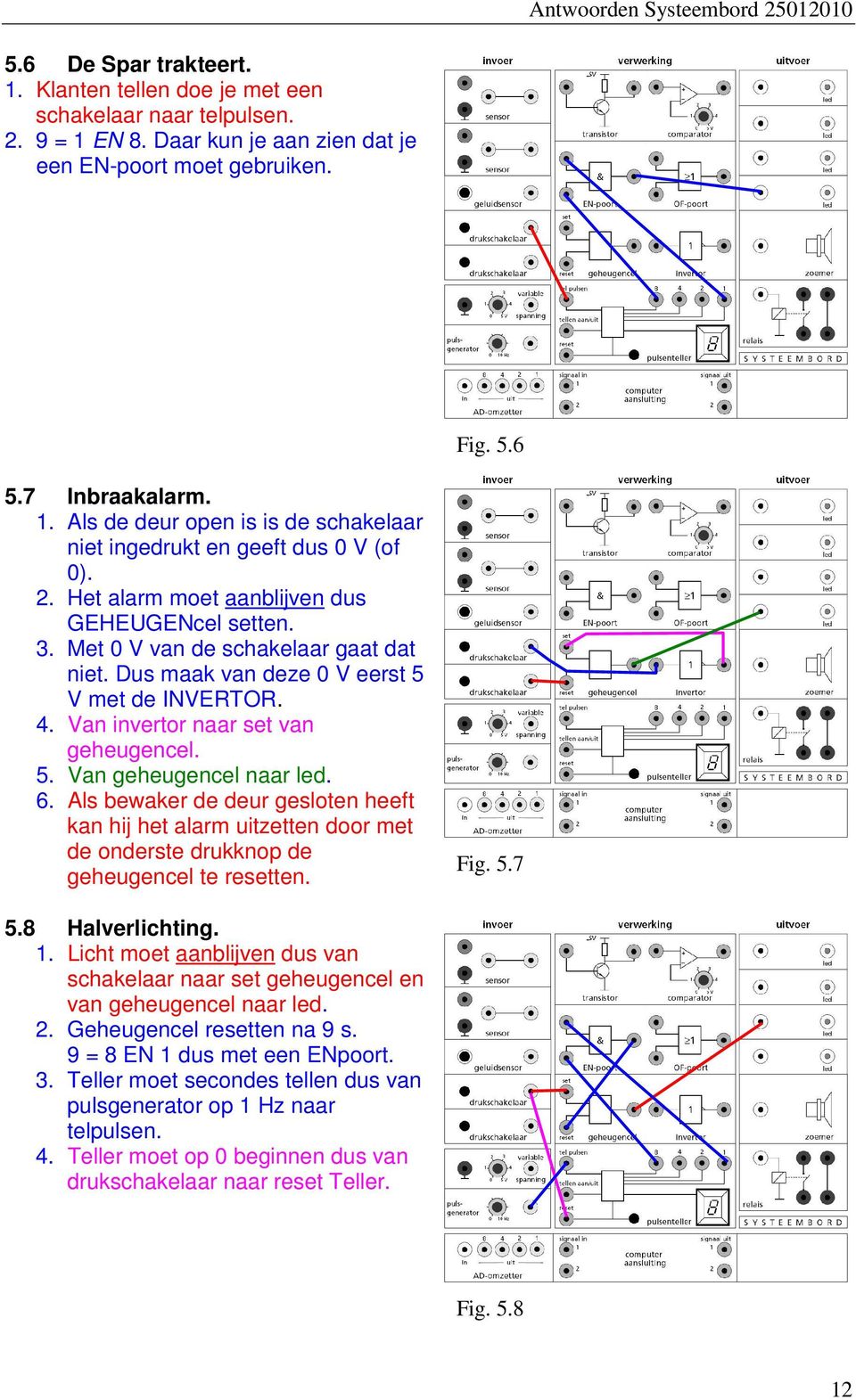 6. Als bewaker de deur gesloten heeft kan hij het alarm uitzetten door met de onderste drukknop de geheugencel te resetten. Fig. 5.7 5.8 Halverlichting. 1.