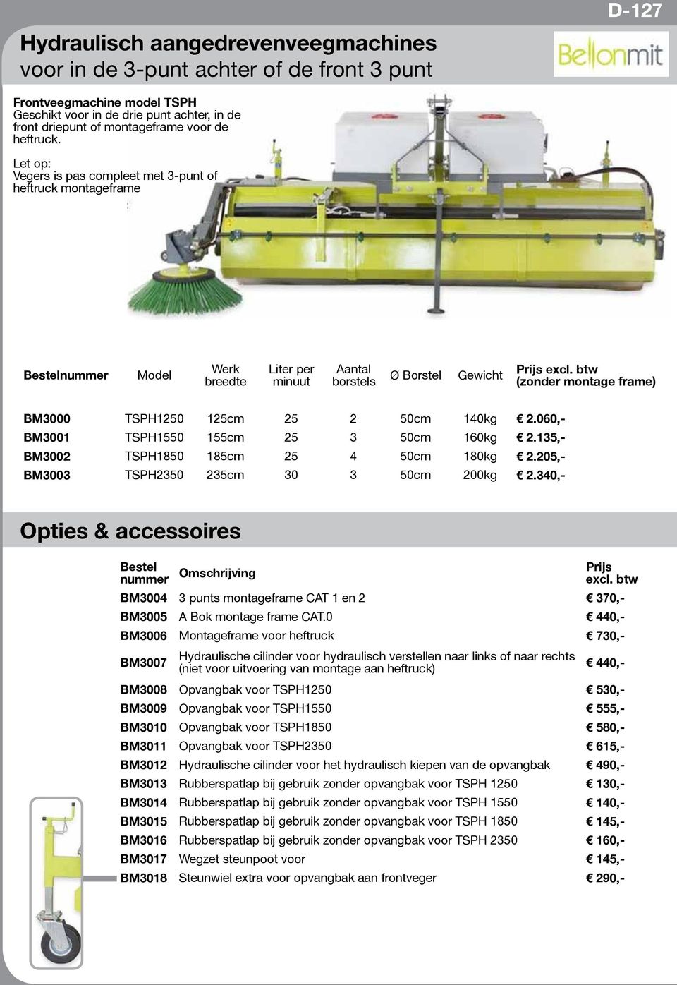 060,- BM3001 TSPH1550 155cm 25 3 50cm 160kg 2.135,- BM3002 TSPH1850 185cm 25 4 50cm 180kg 2.205,- BM3003 TSPH2350 235cm 30 3 50cm 200kg 2.