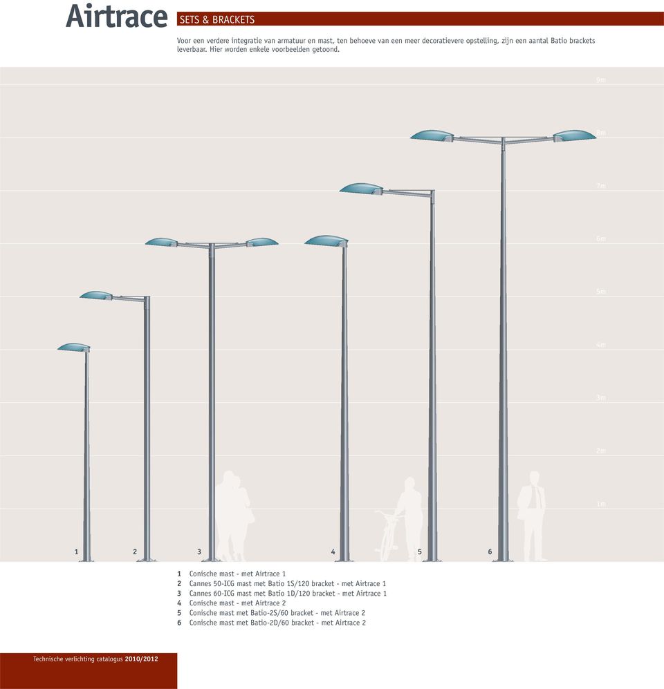 9m 9m 8m 7m 6m 5m 4m 3m 2m 1m 1 2 3 1 2 3 4 5 6 Technische verlichting catalogus 2010/2012 4 Conische mast - met Airtrace 1 Cannes 50-ICG mast met
