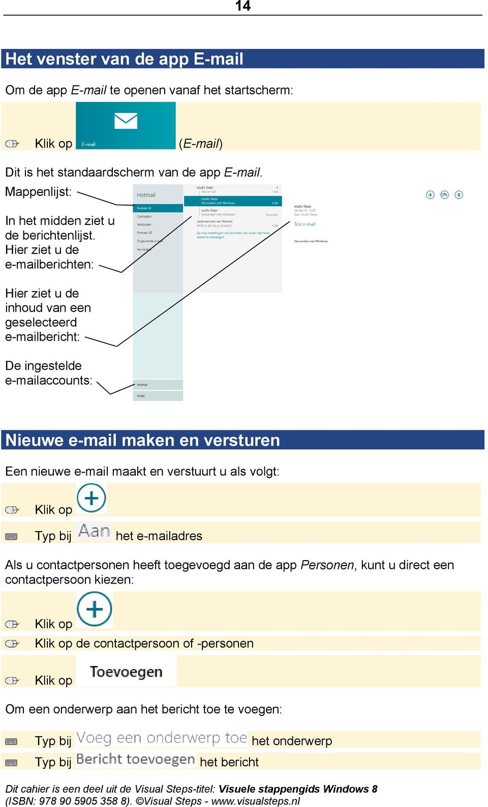 Hier ziet u de e-mailberichten: Hier ziet u de inhoud van een geselecteerd e-mailbericht: De ingestelde e-mailaccounts: Nieuwe e-mail maken en versturen Een