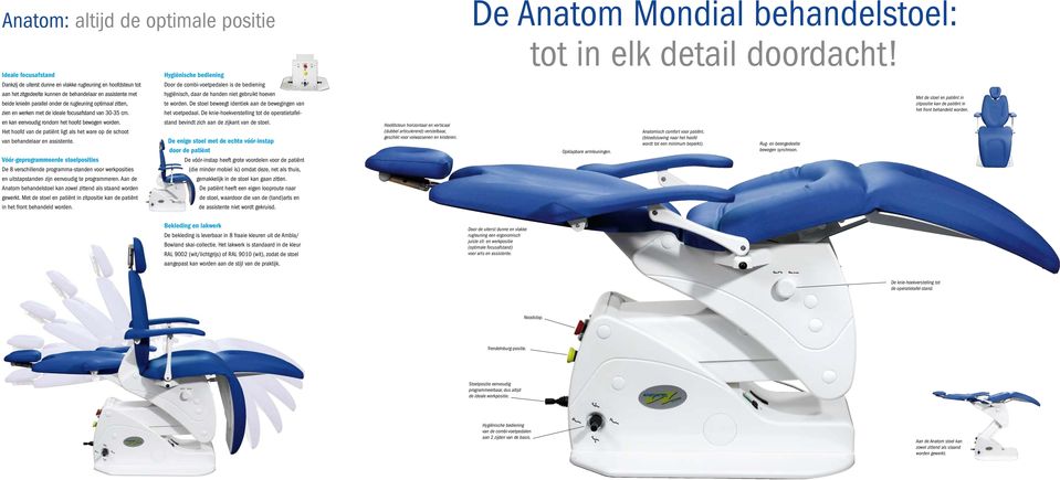 rugleuning optimaal zitten, zien en werken met de ideale focusafstand van 30-35 cm. hygiënisch, daar de handen niet gebruikt hoeven te worden.