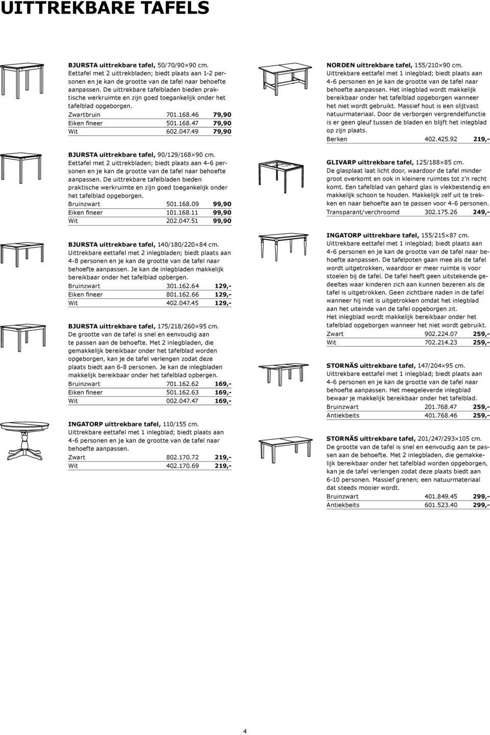 49 79,90 BJURSTA uittrekbare tafel, 90/129/168 90 cm. Eettafel met 2 uittrekbladen; biedt plaats aan 4-6 personen en je kan de grootte van de tafel naar behoefte aanpassen.