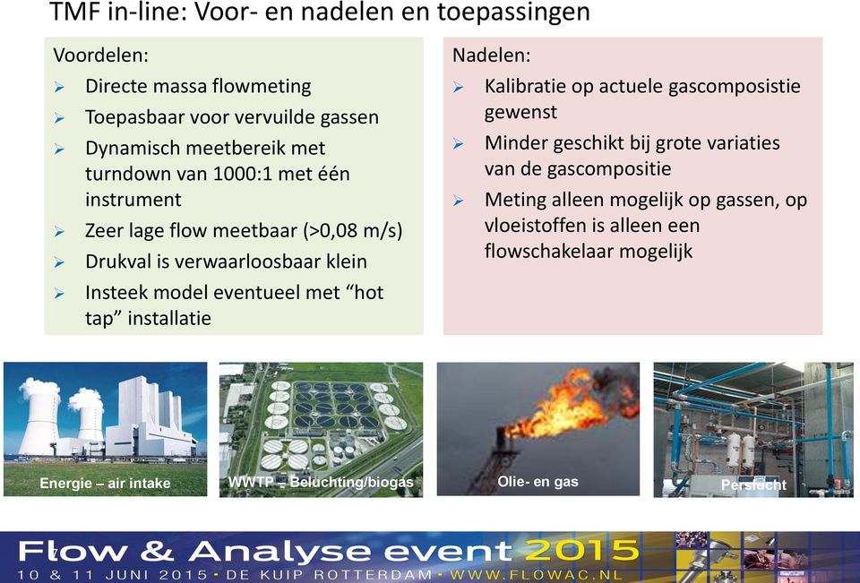 tap installatie Nadelen: Kalibratie op actuele gascomposistie gewenst Minder geschikt bij grote variaties van de gascompositie Meting alleen