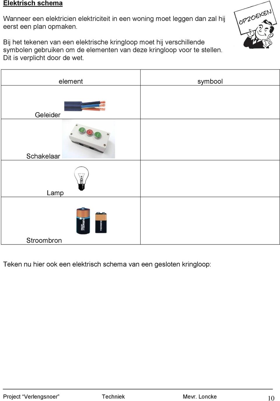 Bij het tekenen van een elektrische kringloop moet hij verschillende symbolen gebruiken om de elementen van deze