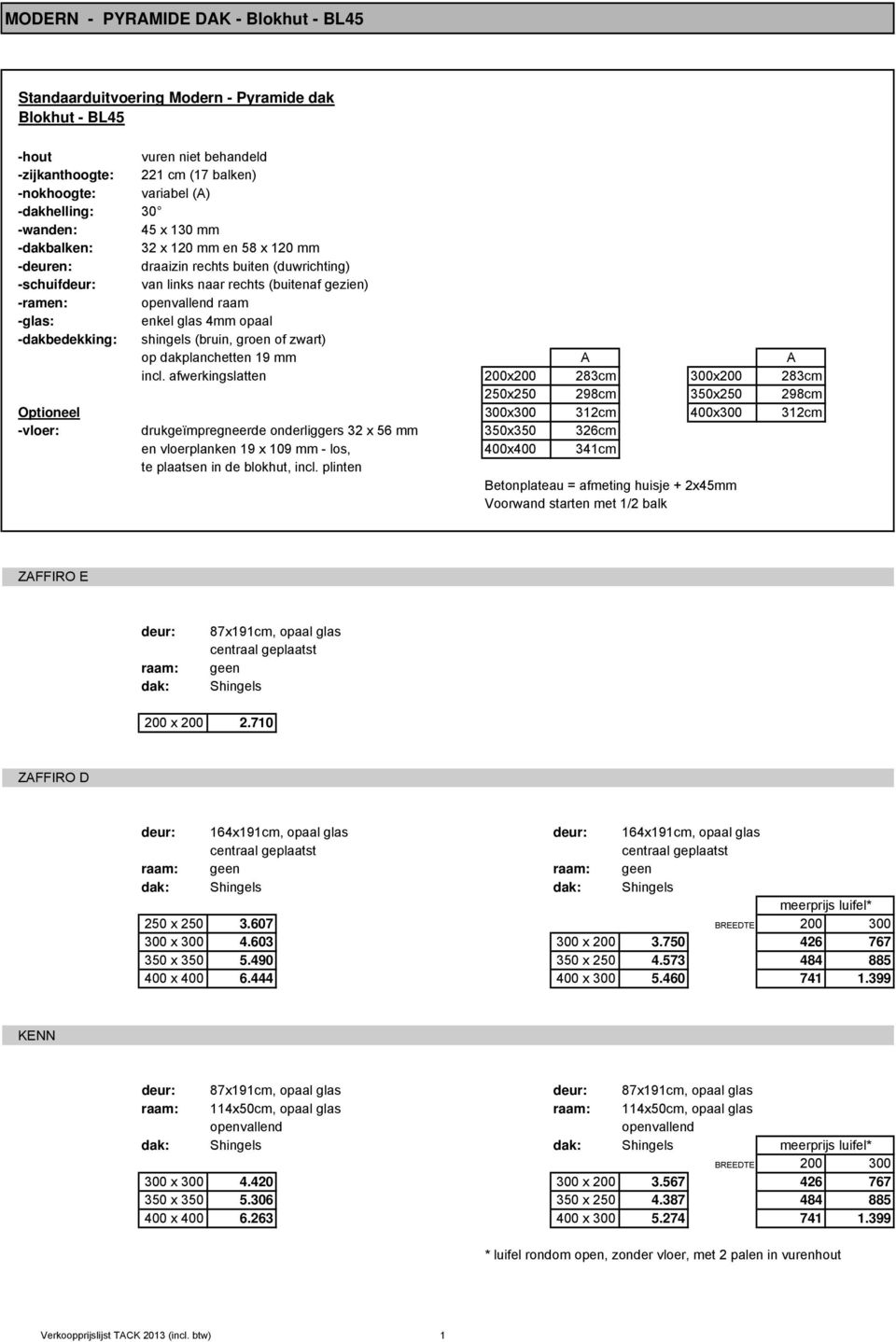 glas 4mm opaal -dakbedekking: shingels (bruin, groen of zwart) op dakplanchetten 19 mm A A incl.