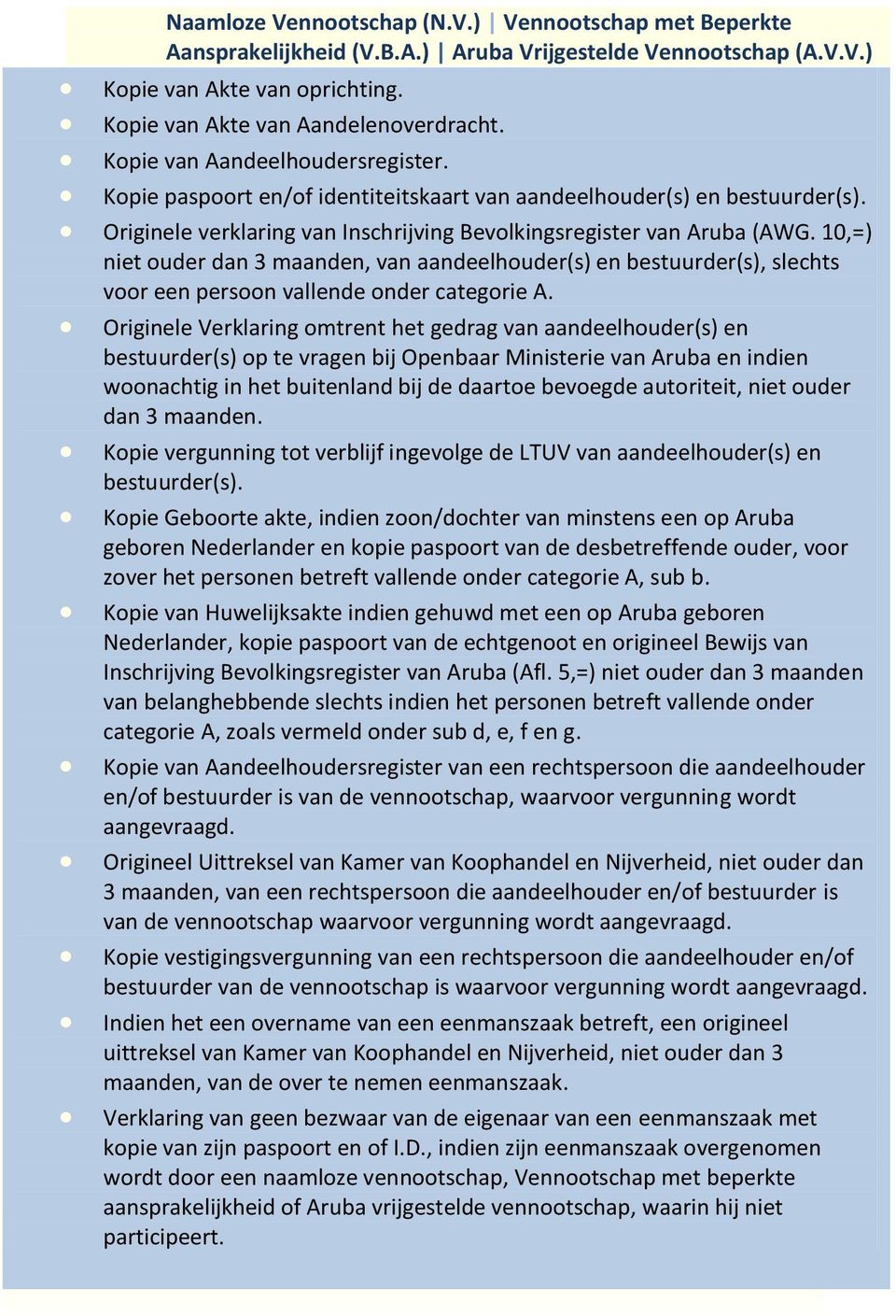 10,=) niet ouder dan 3 maanden, van aandeelhouder(s) en bestuurder(s), slechts voor een persoon vallende onder categorie A.