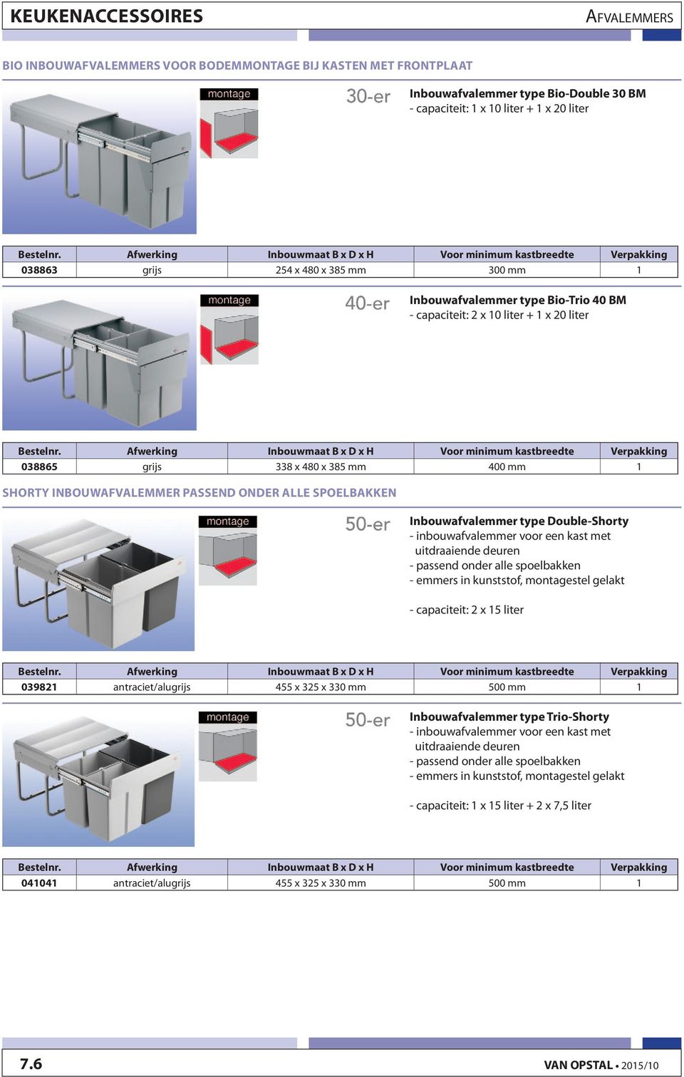 Double-Shorty - inbouwafvalemmer voor een kast met uitdraaiende deuren - passend onder alle spoelbakken - emmers in kunststof, montagestel gelakt - capaciteit: 2 x 15 liter 039821 antraciet/alugrijs