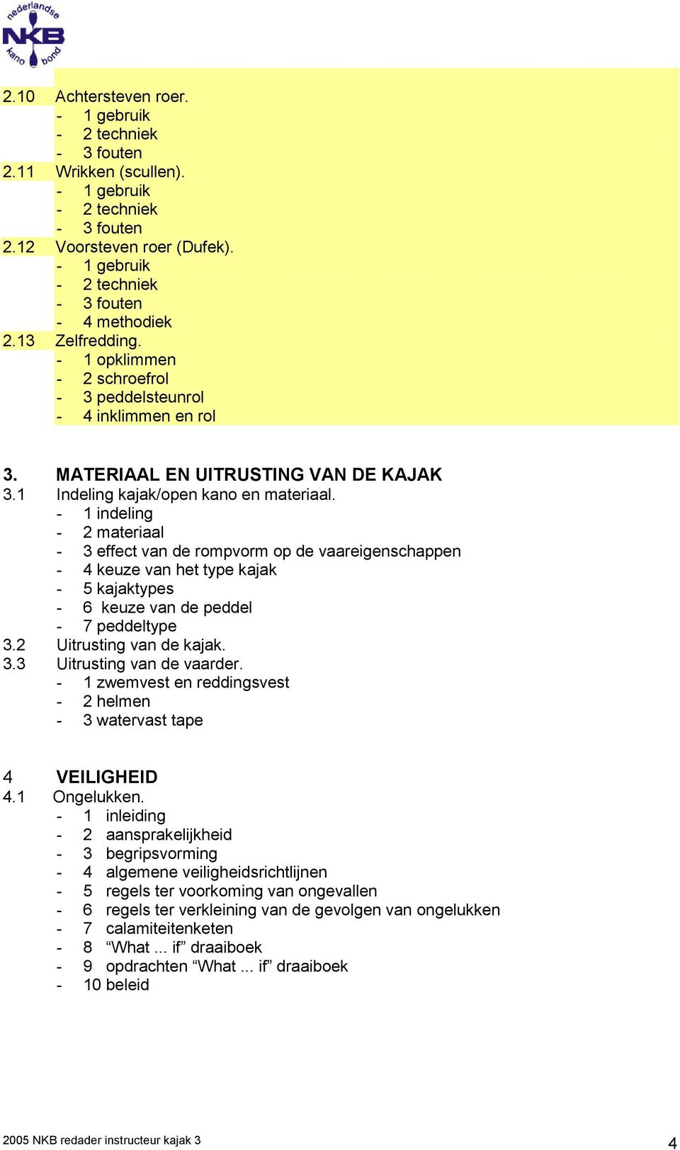 1 Indeling kajak/open kano en materiaal.