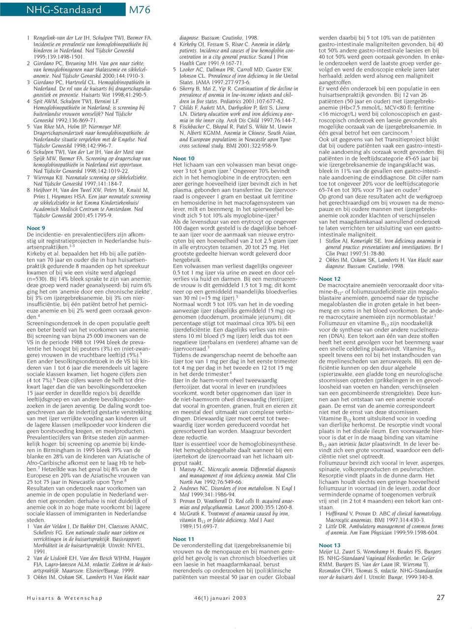 De rol van de huisarts bij dragerschapsdiagnostiek en preventie. Huisarts Wet 1998;41:290-5. 4 Spit AWM, Schulpen TWJ, Bernini LF.