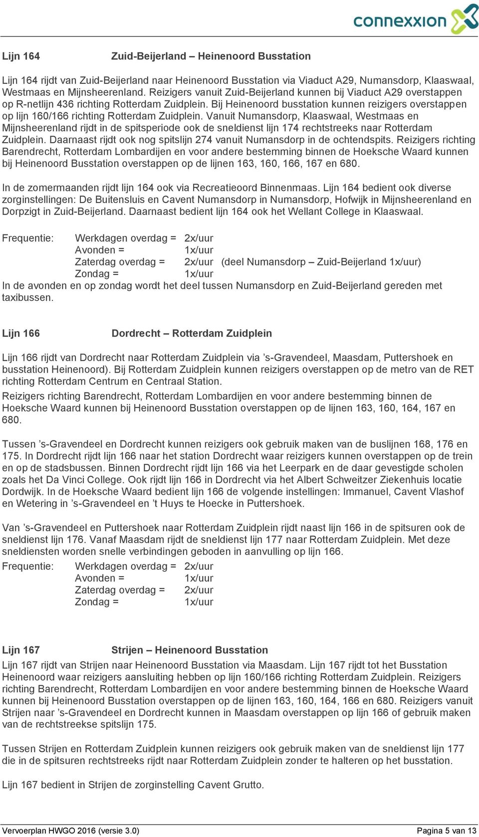 Bij Heinenoord busstation kunnen reizigers overstappen op lijn 160/166 richting Rotterdam Zuidplein.