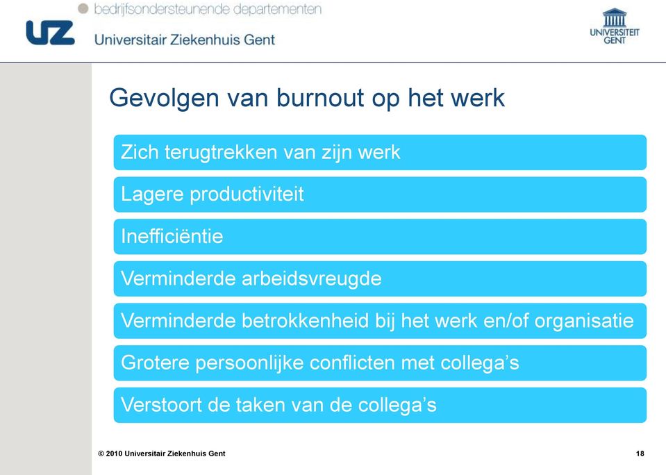 Verminderde betrokkenheid bij het werk en/of organisatie Grotere