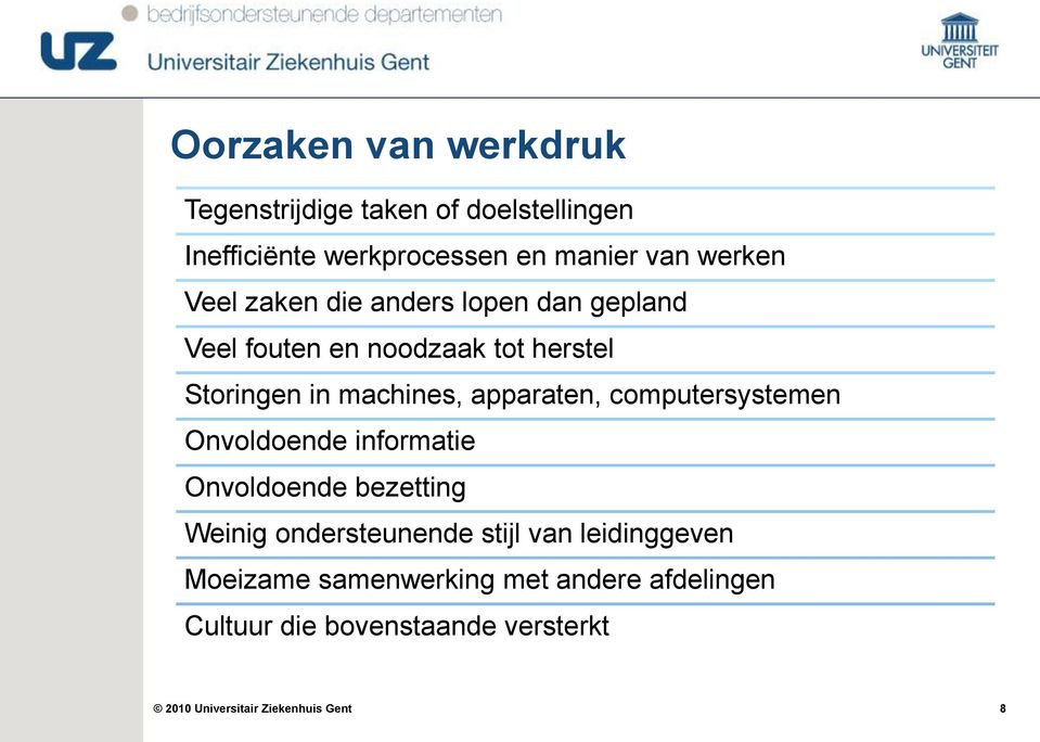 machines, apparaten, computersystemen Onvoldoende informatie Onvoldoende bezetting Weinig