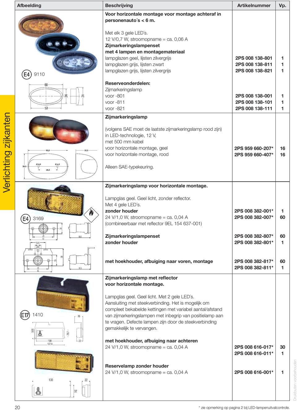 2PS 008 38-82 Reserveonderdelen: Zijmarkeringslamp voor -80 voor -8 voor -82 2PS 008 38-00 2PS 008 38-0 2PS 008 38- Verlichting zijkanten Zijmarkeringslamp (volgens SAE moet de laatste