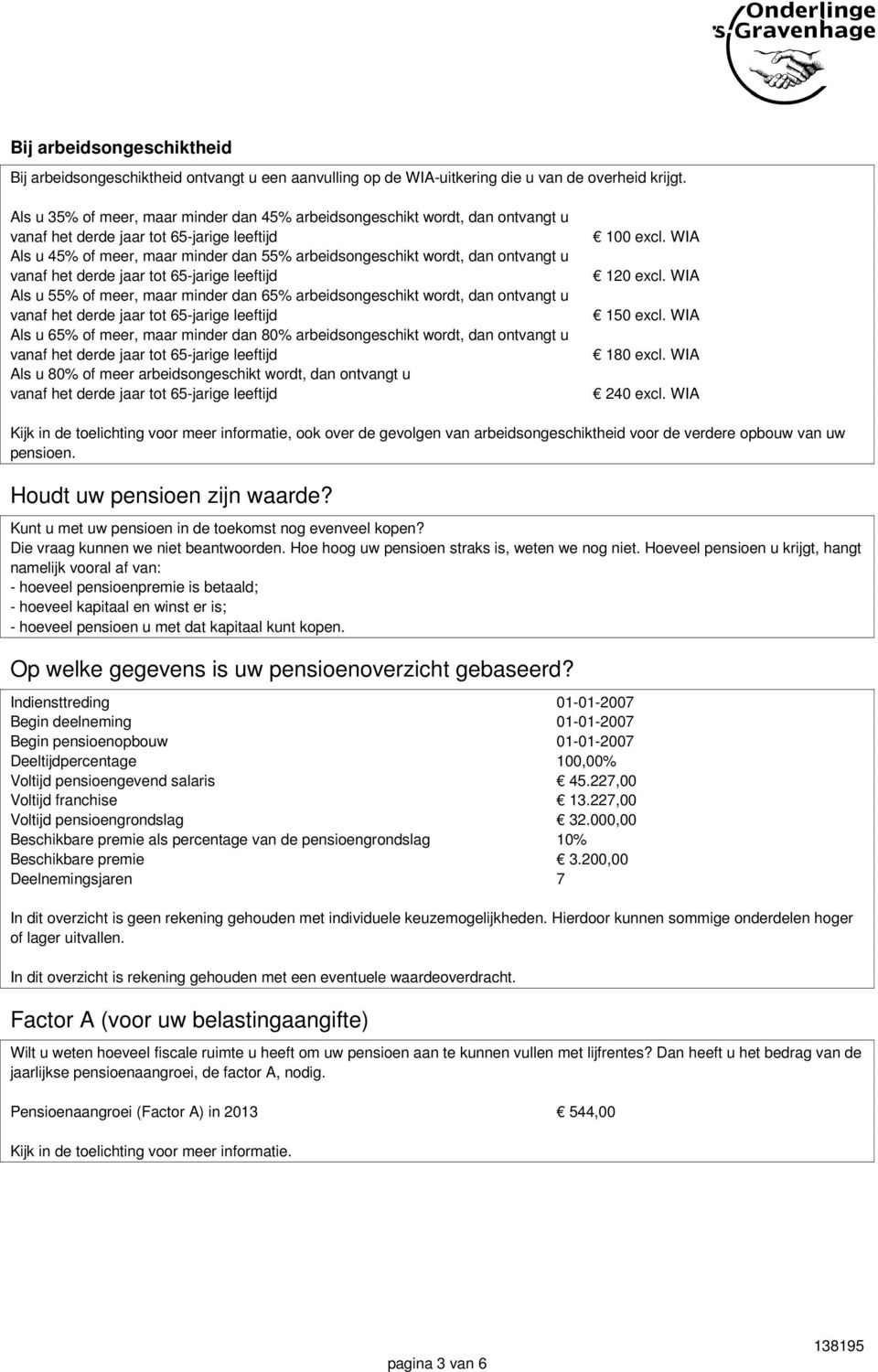 arbeidsongeschikt wordt, dan ontvangt u Als u 65% of meer, maar minder dan 80% arbeidsongeschikt wordt, dan ontvangt u Als u 80% of meer arbeidsongeschikt wordt, dan ontvangt u 100 excl. WIA 120 excl.