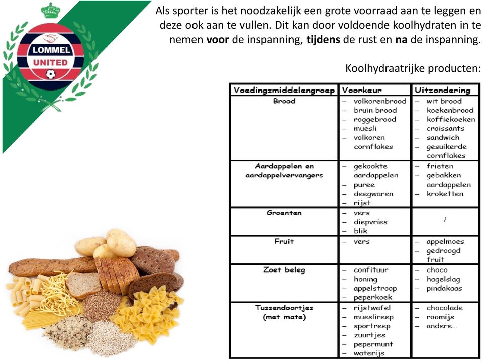 Dit kan door voldoende koolhydraten in te nemen voor de