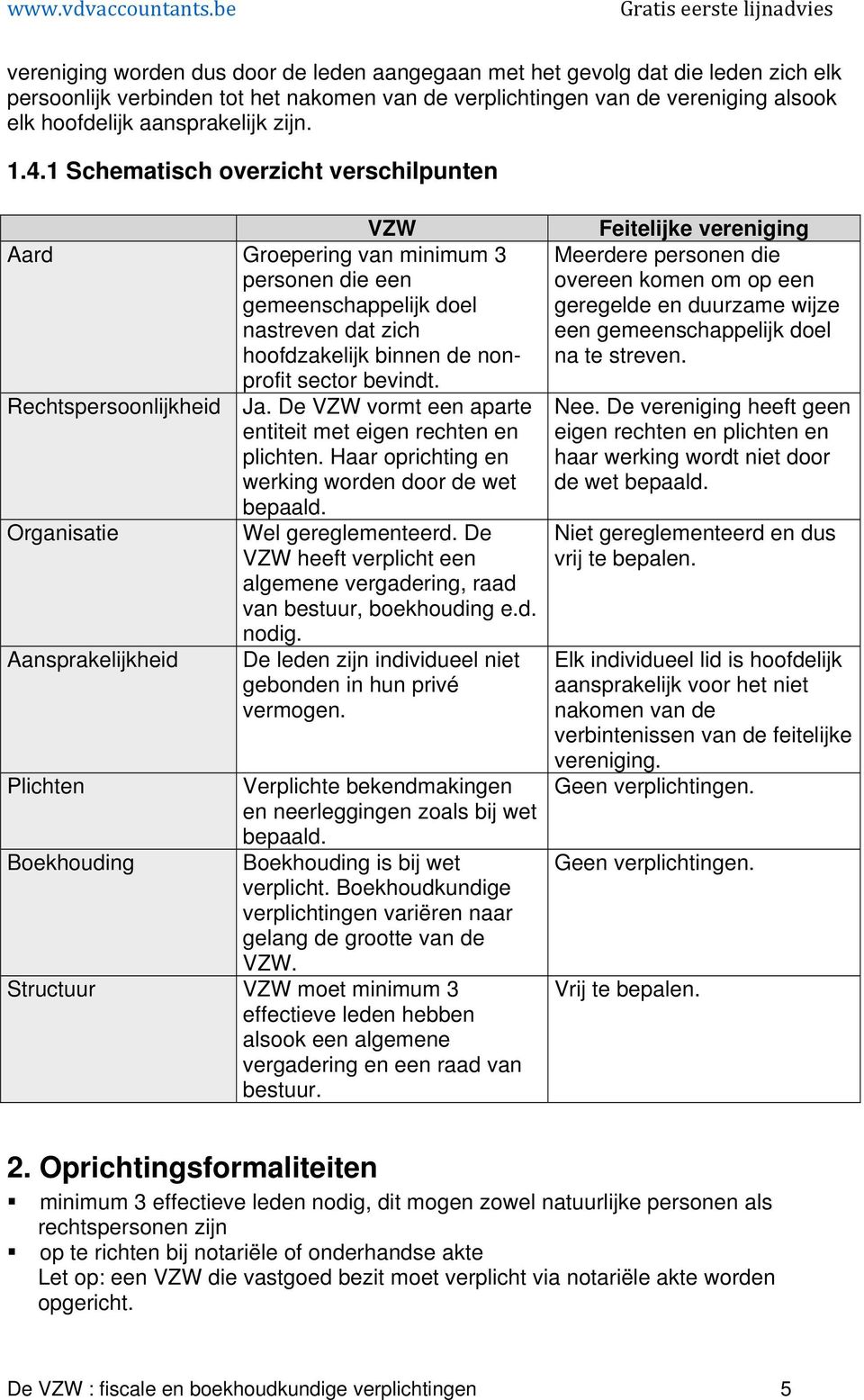 Rechtspersoonlijkheid Ja. De VZW vormt een aparte entiteit met eigen rechten en plichten. Haar oprichting en werking worden door de wet bepaald. Organisatie Wel gereglementeerd.