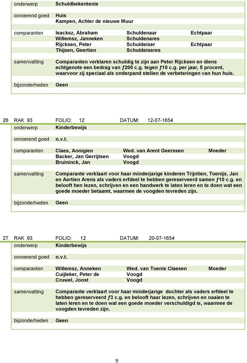 26 RAK 93 FOLIO: 12 DATUM: 12-07-1654 comparanten Claes, Annigien Wed.