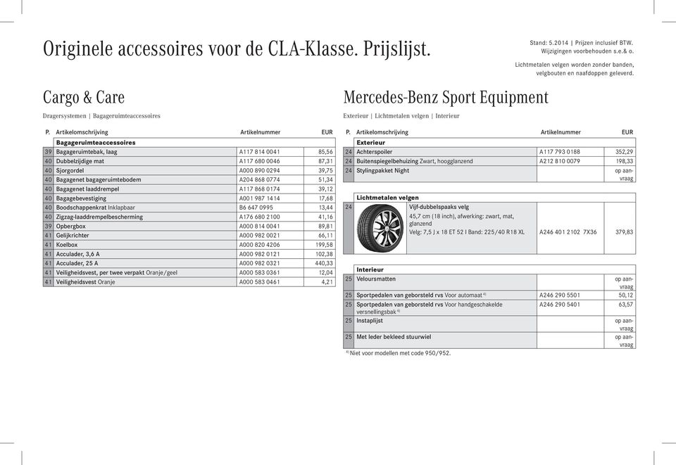 Bagagenet bagageruimtebodem A204 868 0774 51,34 40 Bagagenet laaddrempel A117 868 0174 39,12 40 Bagagebevestiging A001 987 1414 17,68 40 Boodschappenkrat Inklapbaar B6 647 0995 13,44 40